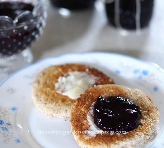 blueberry preserves on toasts