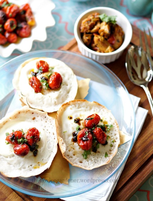 egg hoppers with roasted tomatoes